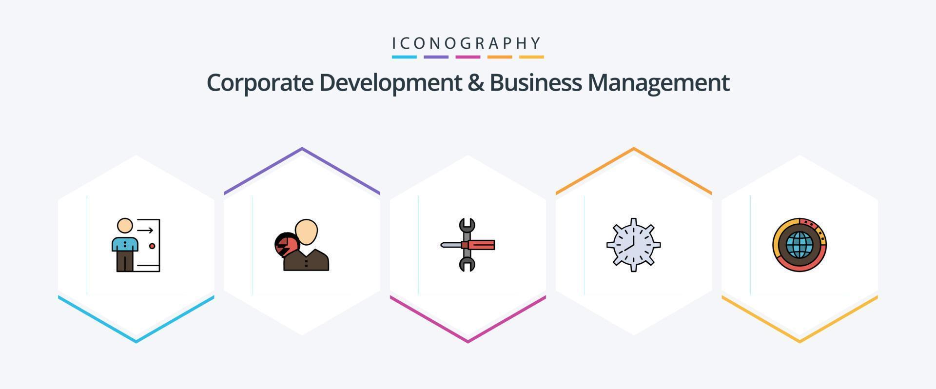 corporativo desenvolvimento e o negócio gestão 25 linha preenchida ícone pacote Incluindo chave inglesa. controles. gráfico. configurações. pessoa vetor