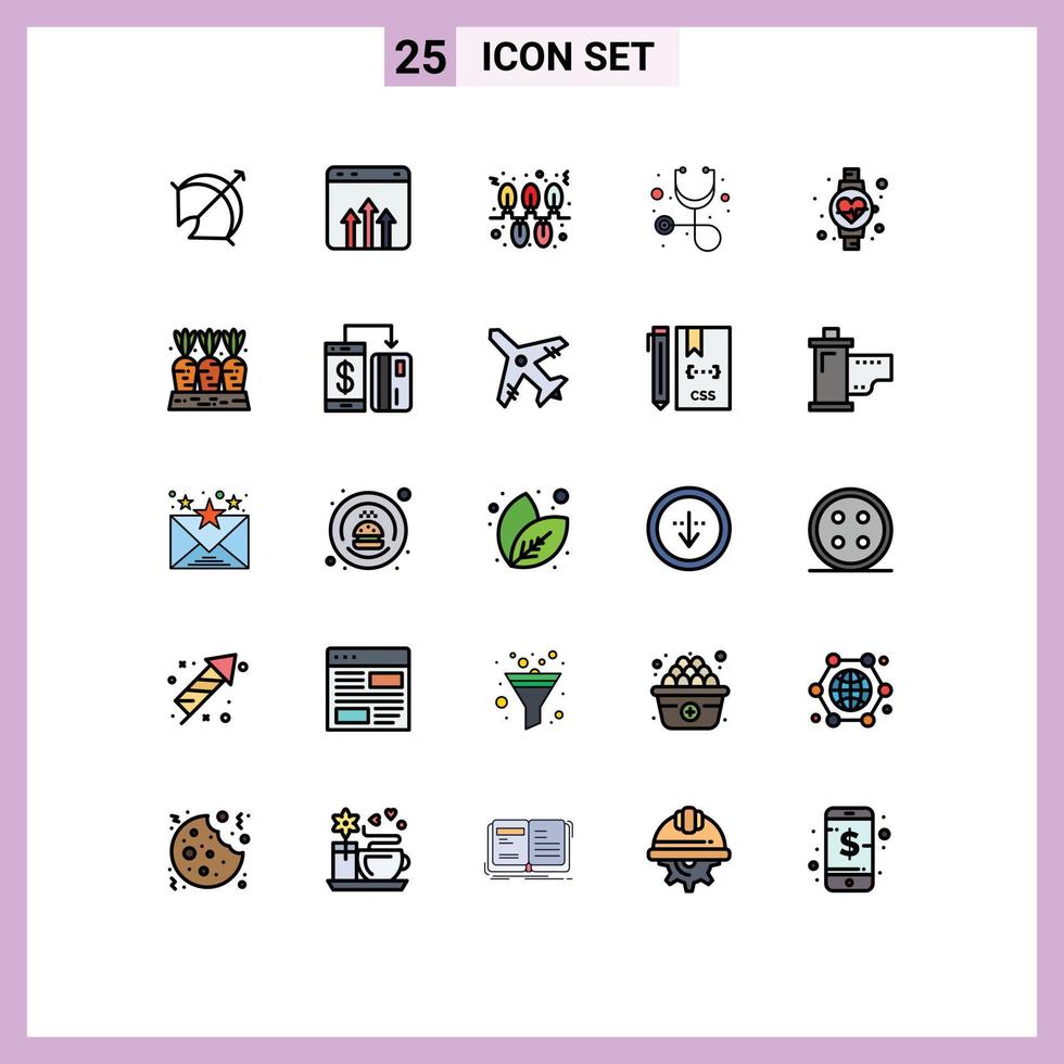 do utilizador interface pacote do 25 básico preenchidas linha plano cores do dieta cuidados de saúde crescimento diagnóstico festão editável vetor Projeto elementos