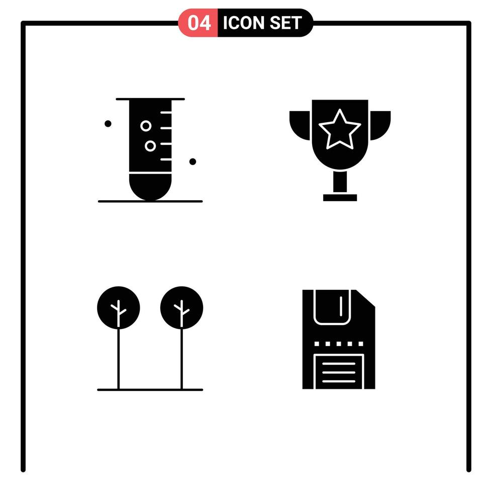 conjunto do 4 comercial sólido glifos pacote para biologia folhas laboratório Educação plantar editável vetor Projeto elementos