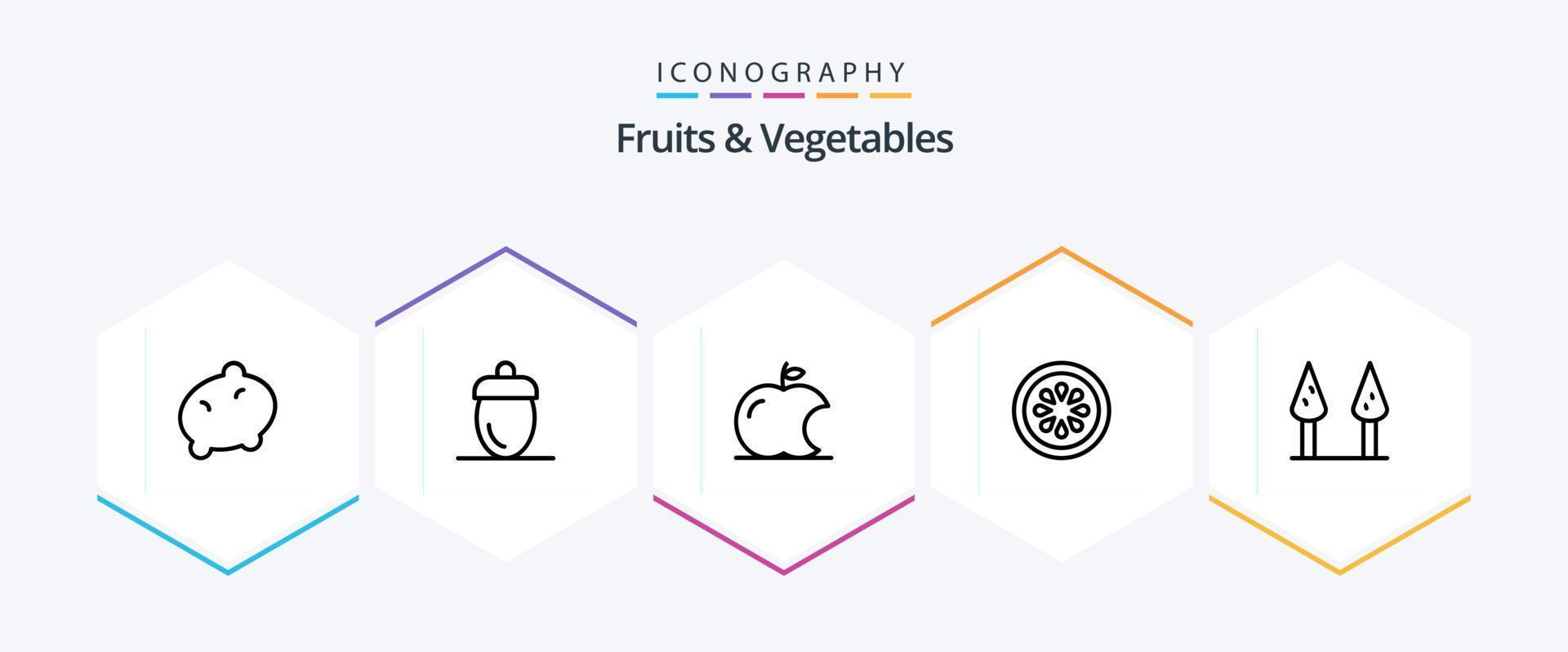 frutas e legumes 25 linha ícone pacote Incluindo . espargos. maçã. vegetal. Comida vetor