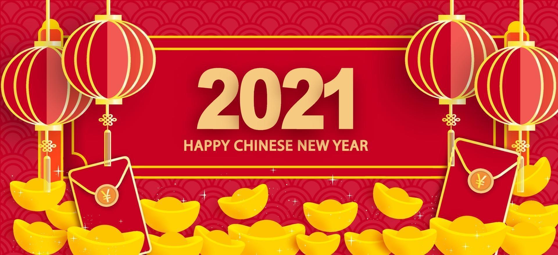 ano novo chinês 2021 ano da bandeira do boi vetor