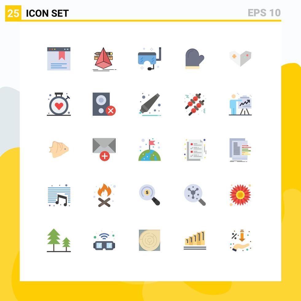 Móvel interface plano cor conjunto do 25 pictogramas do controle cozinha mascarar luvas luva editável vetor Projeto elementos