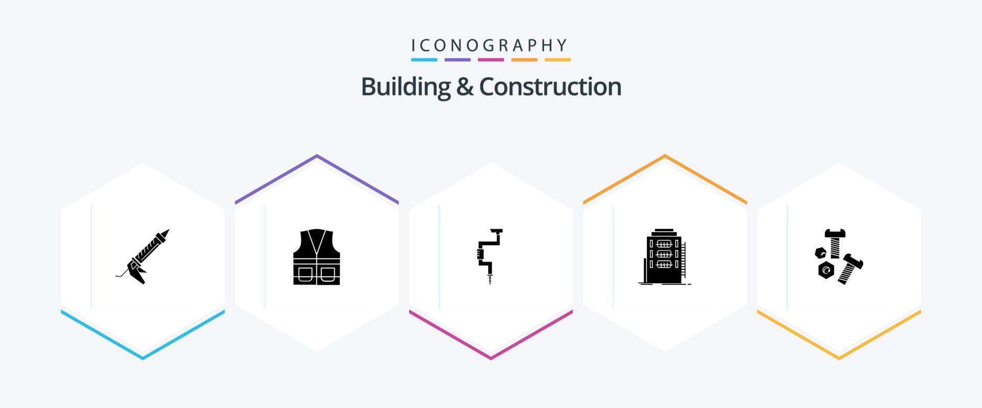 construção e construção 25 glifo ícone pacote Incluindo dormitório. prédio. construção. bem. ferramenta vetor