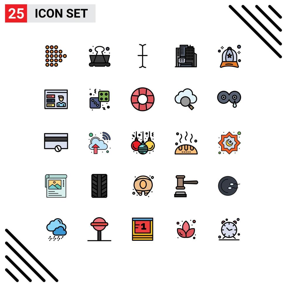universal ícone símbolos grupo do 25 moderno preenchidas linha plano cores do perfil moda entrada roupas acessórios editável vetor Projeto elementos