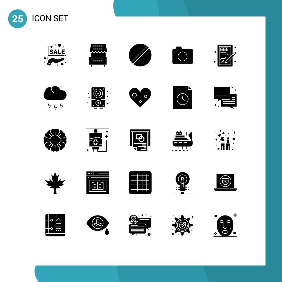 25 do utilizador interface sólido glifo pacote do moderno sinais e símbolos do básico imagem refeição Câmera pesquisa editável vetor Projeto elementos