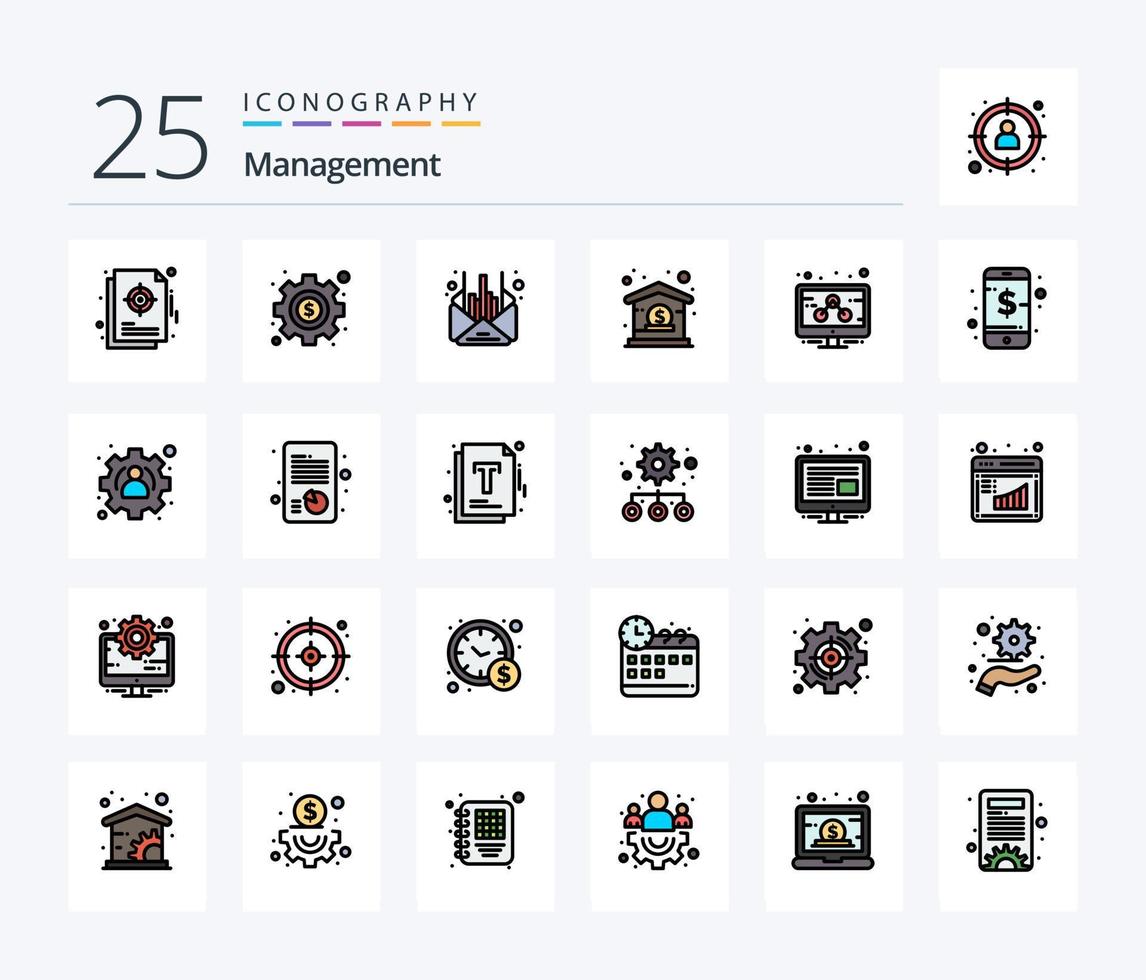gestão 25 linha preenchidas ícone pacote Incluindo gerenciamento. gerenciamento. correspondência. dólar. banco vetor