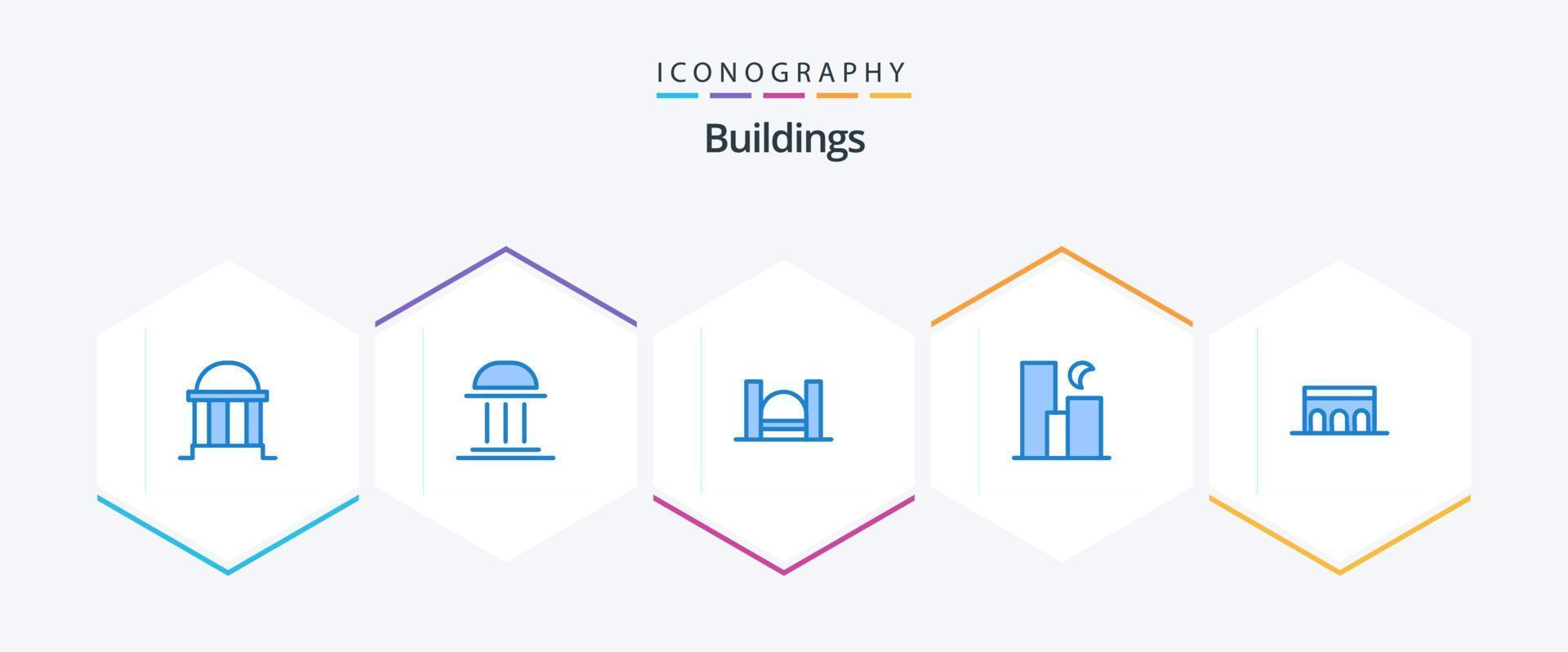 edifícios 25 azul ícone pacote Incluindo colunas. arco. industrial. Horizonte. lua vetor