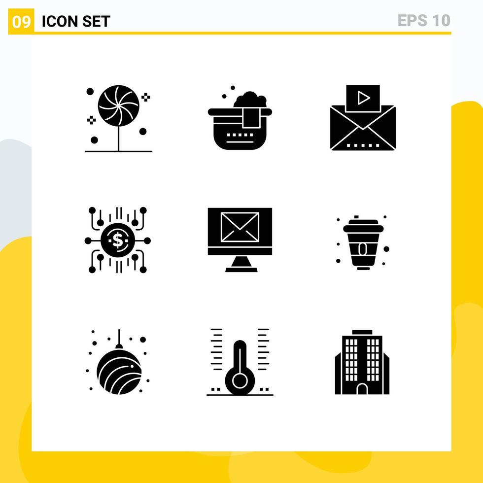 Móvel interface sólido glifo conjunto do 9 pictogramas do o email financiamento enviar venda popular financiamento colaborativo editável vetor Projeto elementos