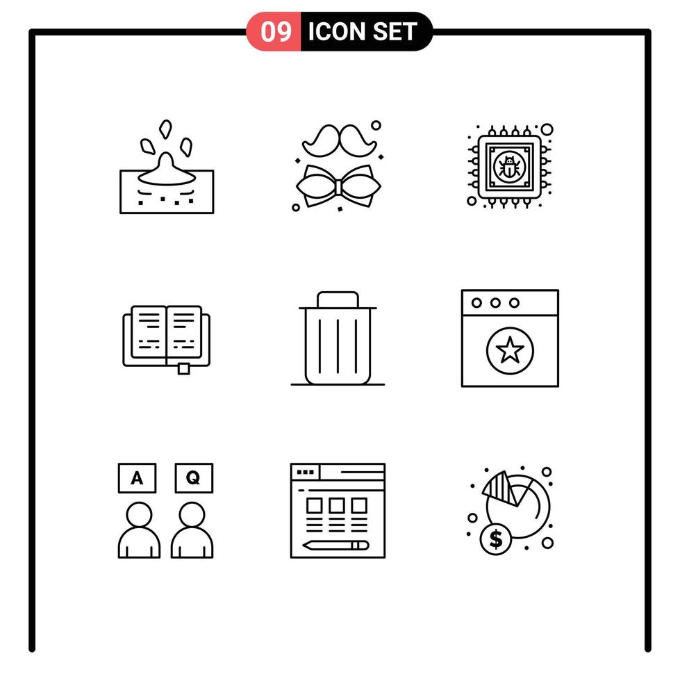 conjunto do 9 moderno ui ícones símbolos sinais para lixo conhecimento dia Educação em formação editável vetor Projeto elementos