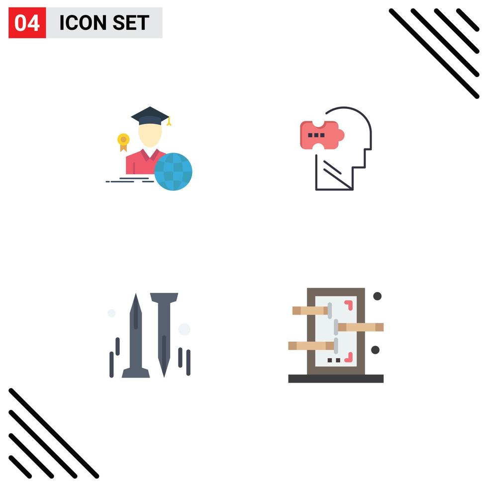 Móvel interface plano ícone conjunto do 4 pictogramas do graduação faça você mesmo estudioso problema caixa editável vetor Projeto elementos