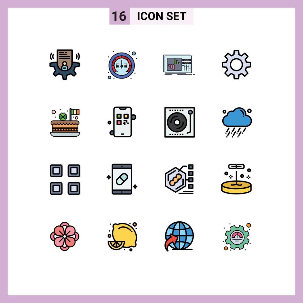 16 universal plano cor preenchidas linha sinais símbolos do comemoro engrenagem ao controle configuração estúdio editável criativo vetor Projeto elementos