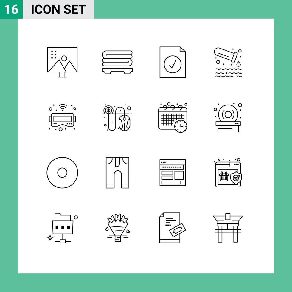 esboço pacote do 16 universal símbolos do vr óculos completo tubo poluição editável vetor Projeto elementos