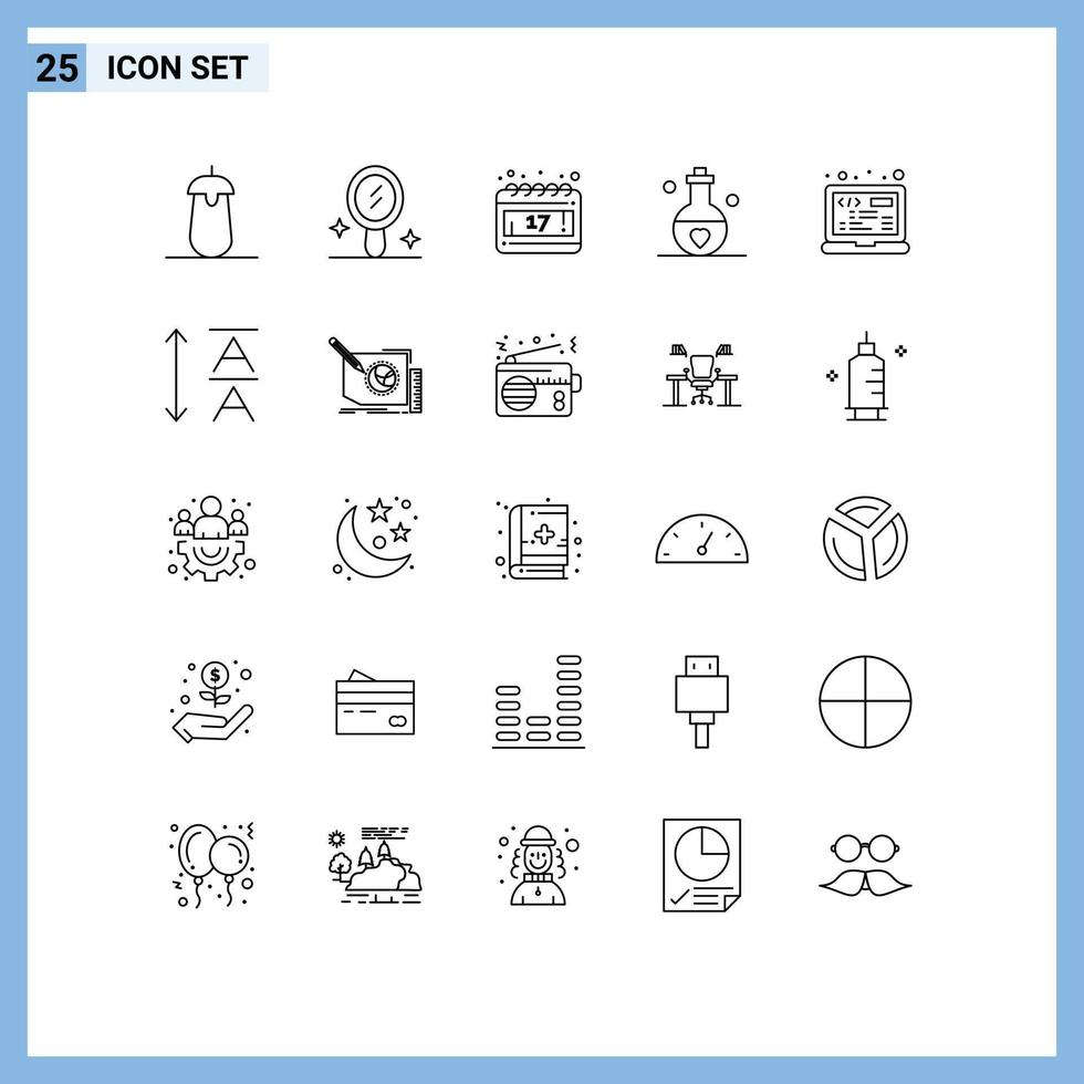 25 temático vetor linhas e editável símbolos do programação codificação dia namorados paixão editável vetor Projeto elementos