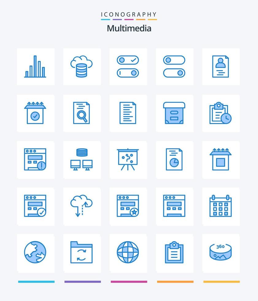 criativo multimídia 25 azul ícone pacote tal Como procurar. hora alternar. configurar. produtos vetor