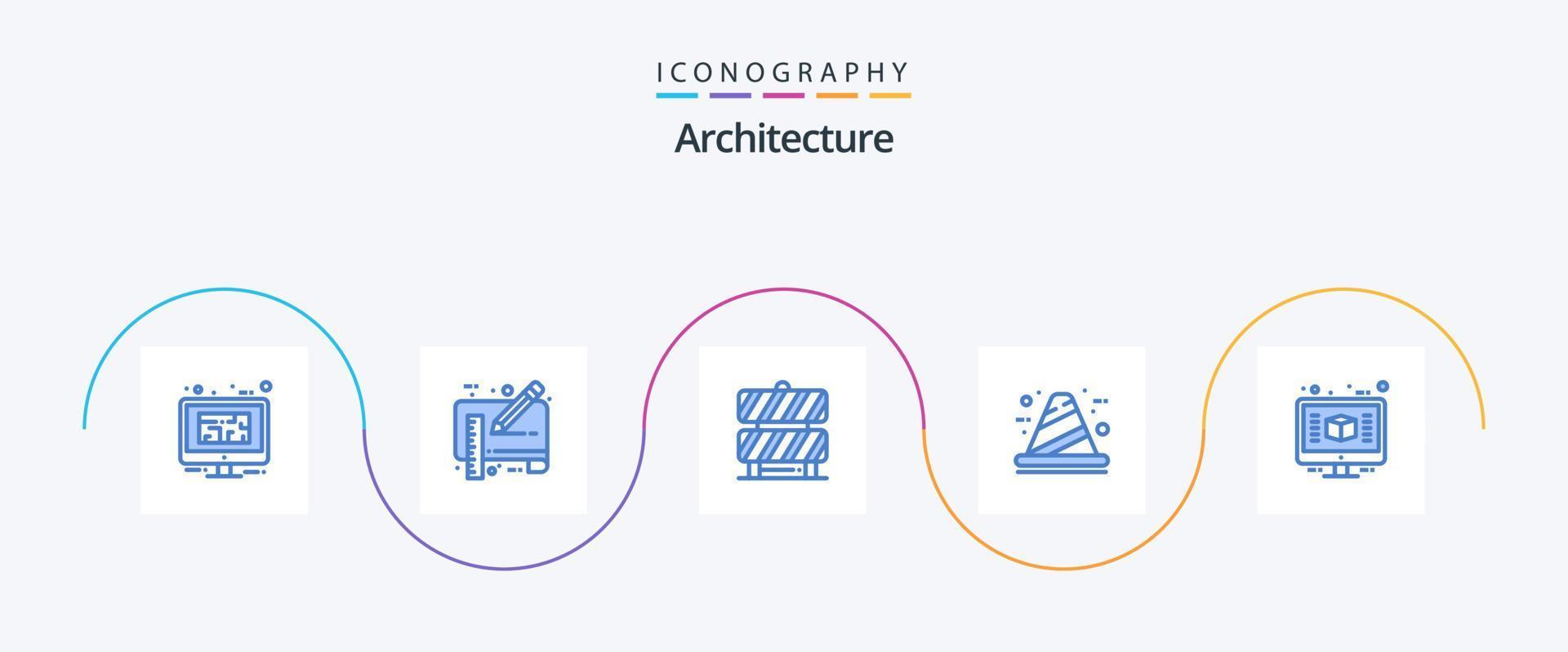 arquitetura azul 5 ícone pacote Incluindo construção. construir. lápis. arquitetura. cerca vetor