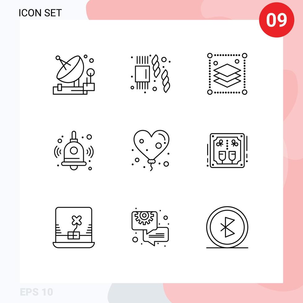9 criativo ícones moderno sinais e símbolos do amor balão cópia de camadas Sino costas para escola editável vetor Projeto elementos