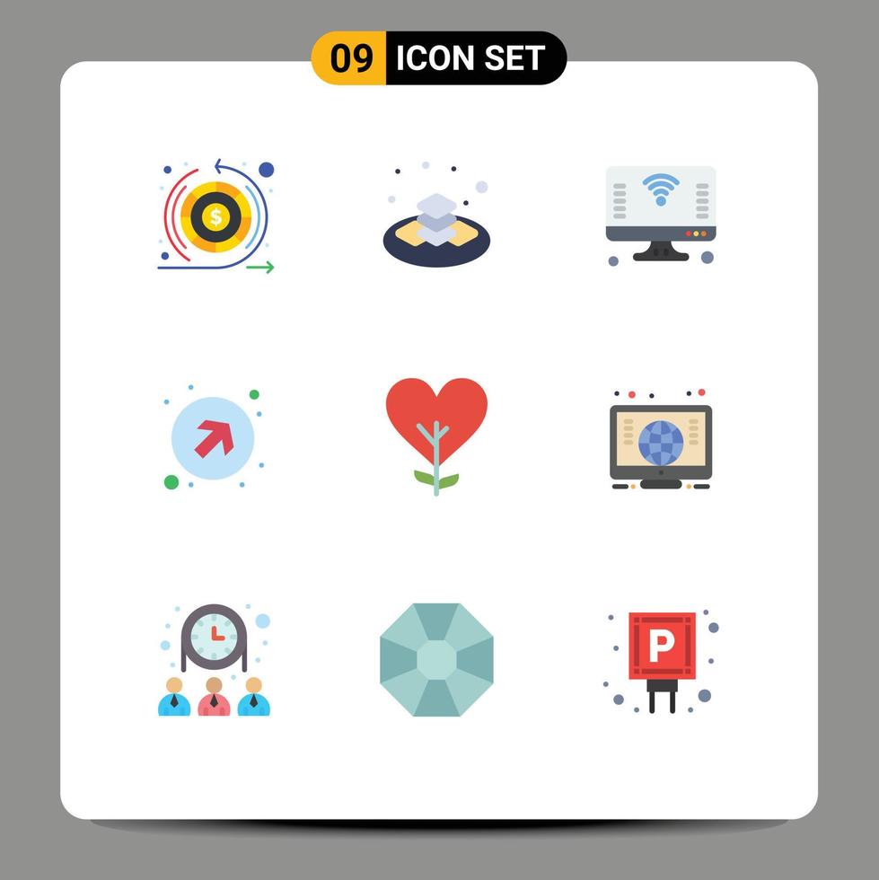 plano cor pacote do 9 universal símbolos do coração acima computador Setas; flechas Wi-fi editável vetor Projeto elementos