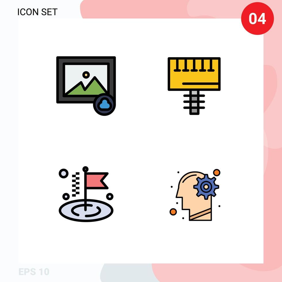 pacote do 4 moderno linha preenchida plano cores sinais e símbolos para rede impressão meios de comunicação tal Como nuvem objetivo de Anúncios tabuleta idéia editável vetor Projeto elementos