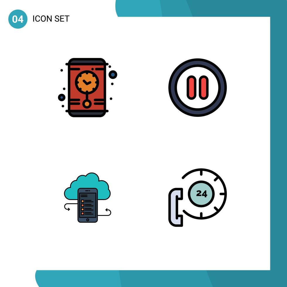 4 temático vetor linha preenchida plano cores e editável símbolos do relógio nuvens interface armazenamento na núvem Móvel editável vetor Projeto elementos