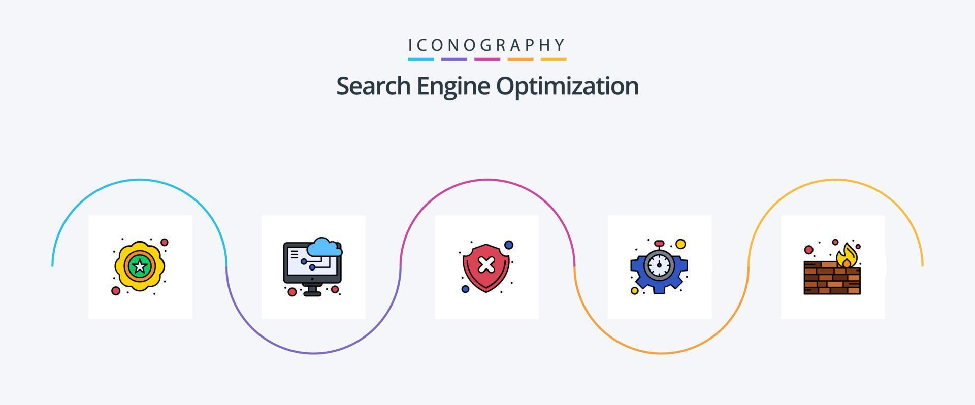 seo linha preenchidas plano 5 ícone pacote Incluindo . segurança. escudo. proteção. seo vetor