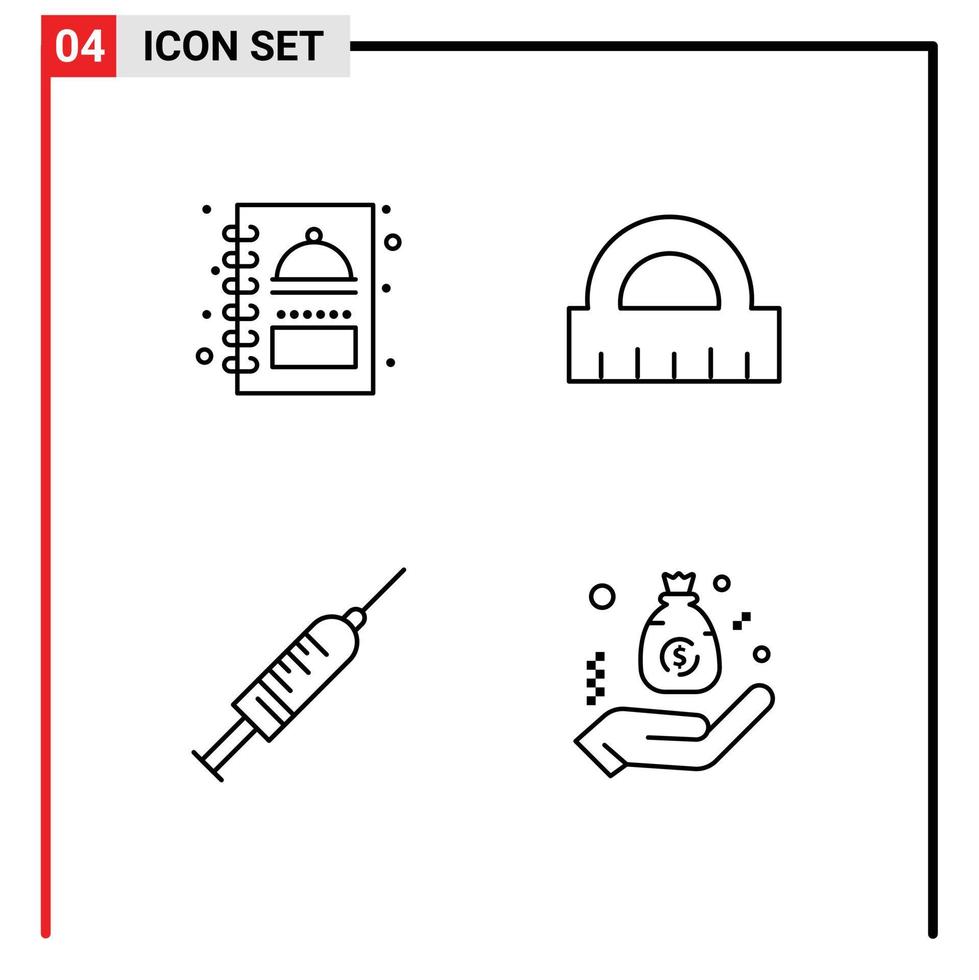 estoque vetor ícone pacote do 4 linha sinais e símbolos para cozinha vacina Comida régua tiro editável vetor Projeto elementos
