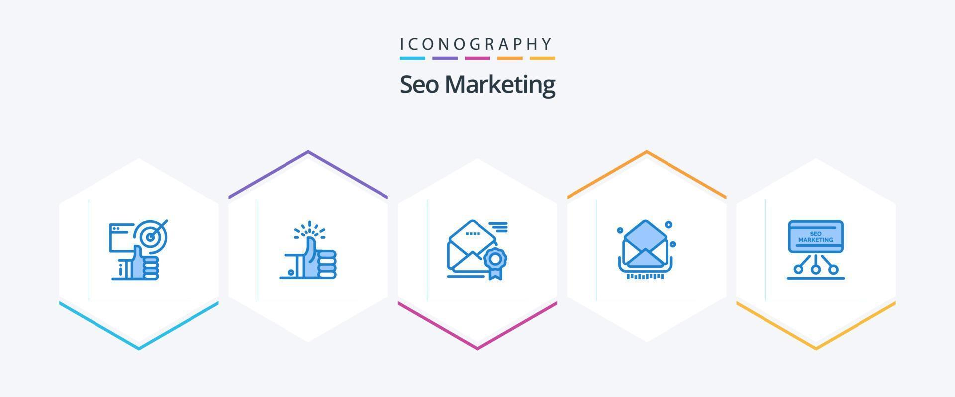 seo marketing 25 azul ícone pacote Incluindo e-mail. correspondência. análise. Boletim de Notícias. medalha vetor