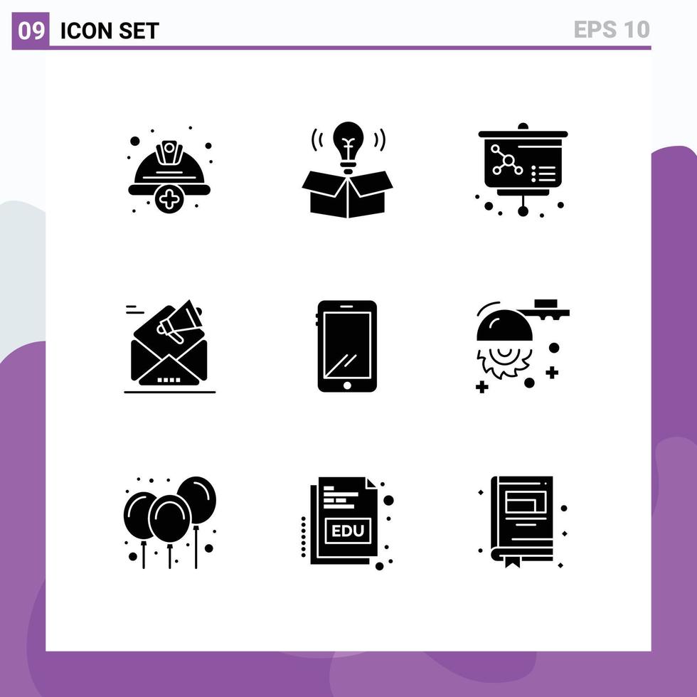do utilizador interface pacote do 9 básico sólido glifos do telefone marketing luz o email publicidade editável vetor Projeto elementos