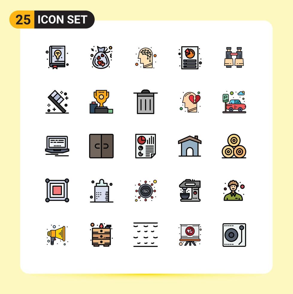 pacote do 25 moderno preenchidas linha plano cores sinais e símbolos para rede impressão meios de comunicação tal Como procurar binóculos artificial relatório costumização editável vetor Projeto elementos