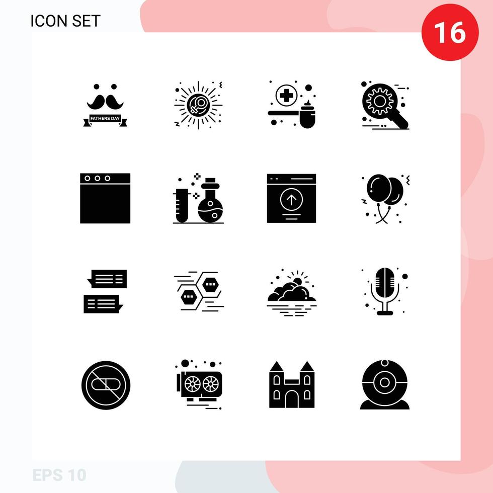 16 sólido glifo conceito para sites Móvel e apps aplicativo otimização cura desenvolvimento colher editável vetor Projeto elementos
