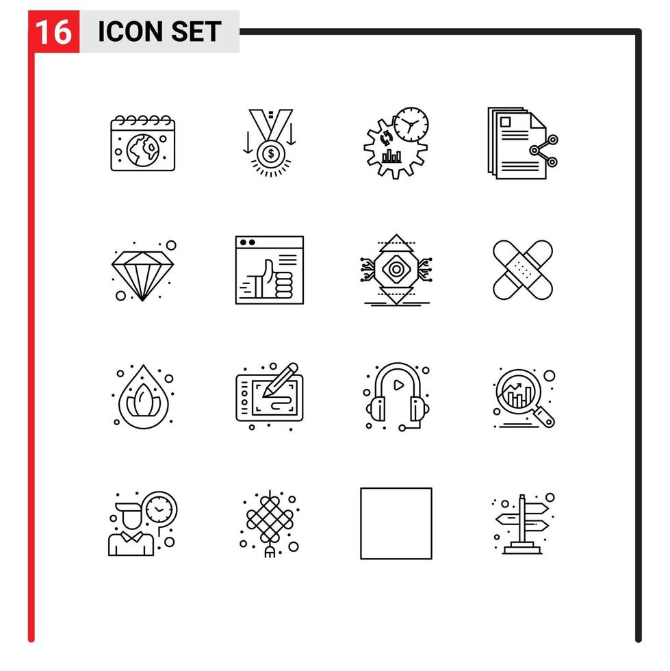 16 universal esboço sinais símbolos do documento partilha troféu arquivos processo editável vetor Projeto elementos