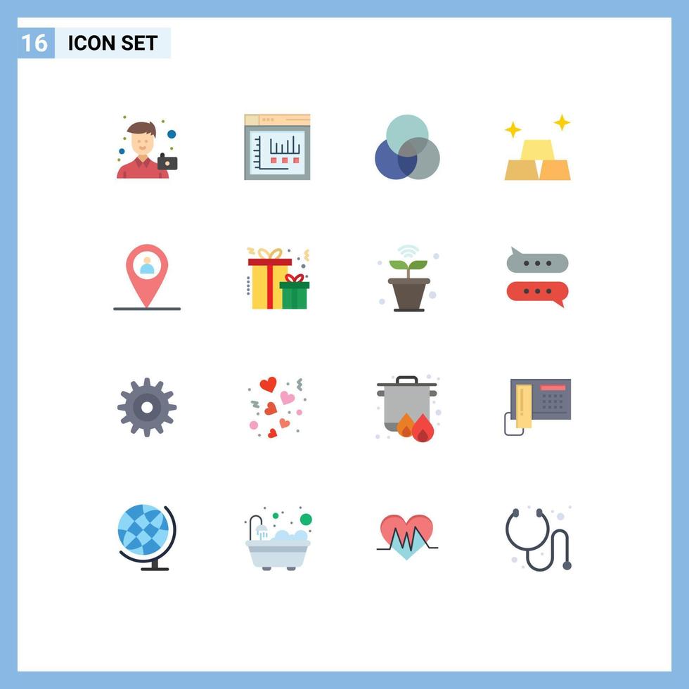 Móvel interface plano cor conjunto do 16 pictogramas do homem localização estático dinheiro finança editável pacote do criativo vetor Projeto elementos