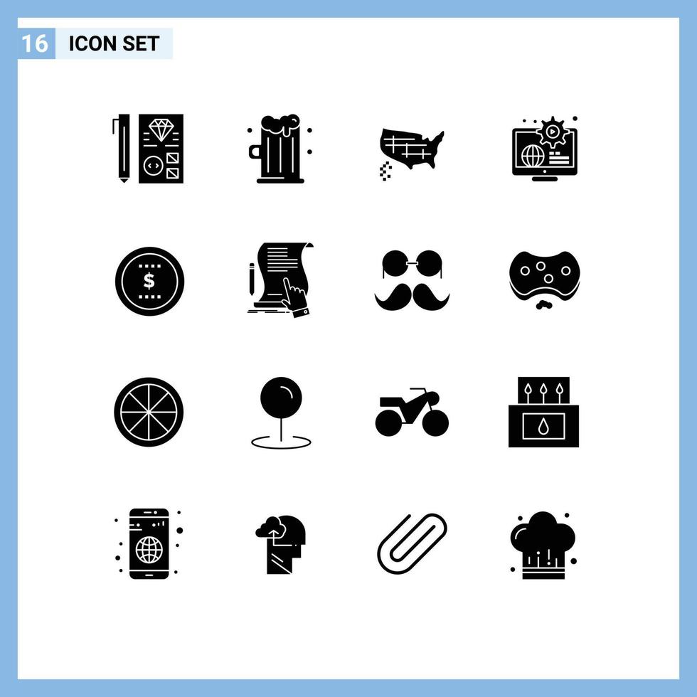 conjunto do 16 moderno ui ícones símbolos sinais para o negócio Educação mapa conteúdo globo editável vetor Projeto elementos