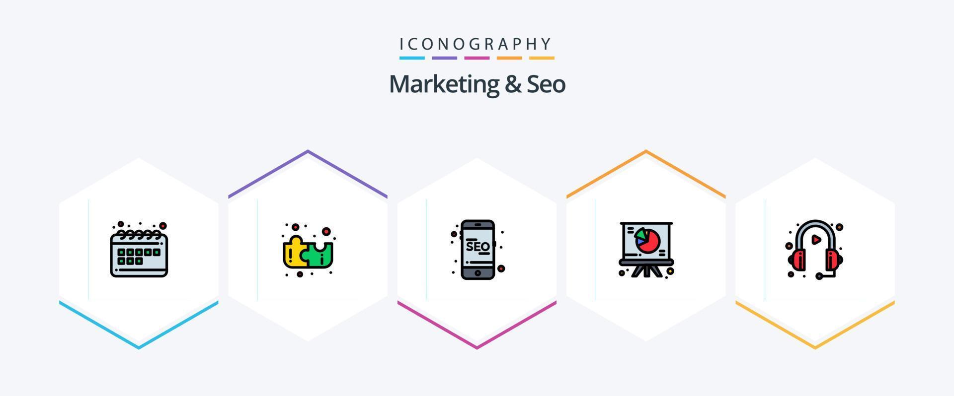 marketing e seo 25 linha preenchida ícone pacote Incluindo marketing. cliente. seo. apresentação. gráfico vetor