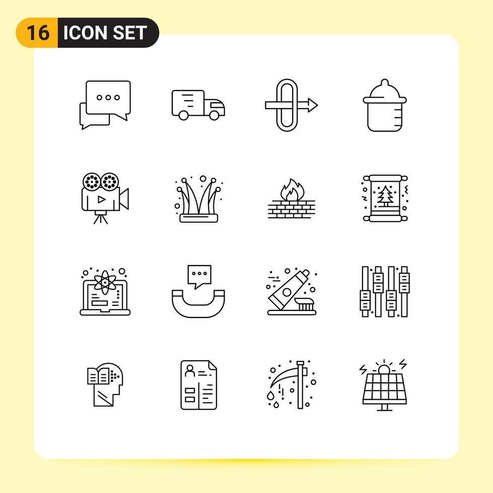 moderno conjunto do 16 esboços e símbolos tal Como palhaço projetor Porta de entrada filme Câmera infantil editável vetor Projeto elementos