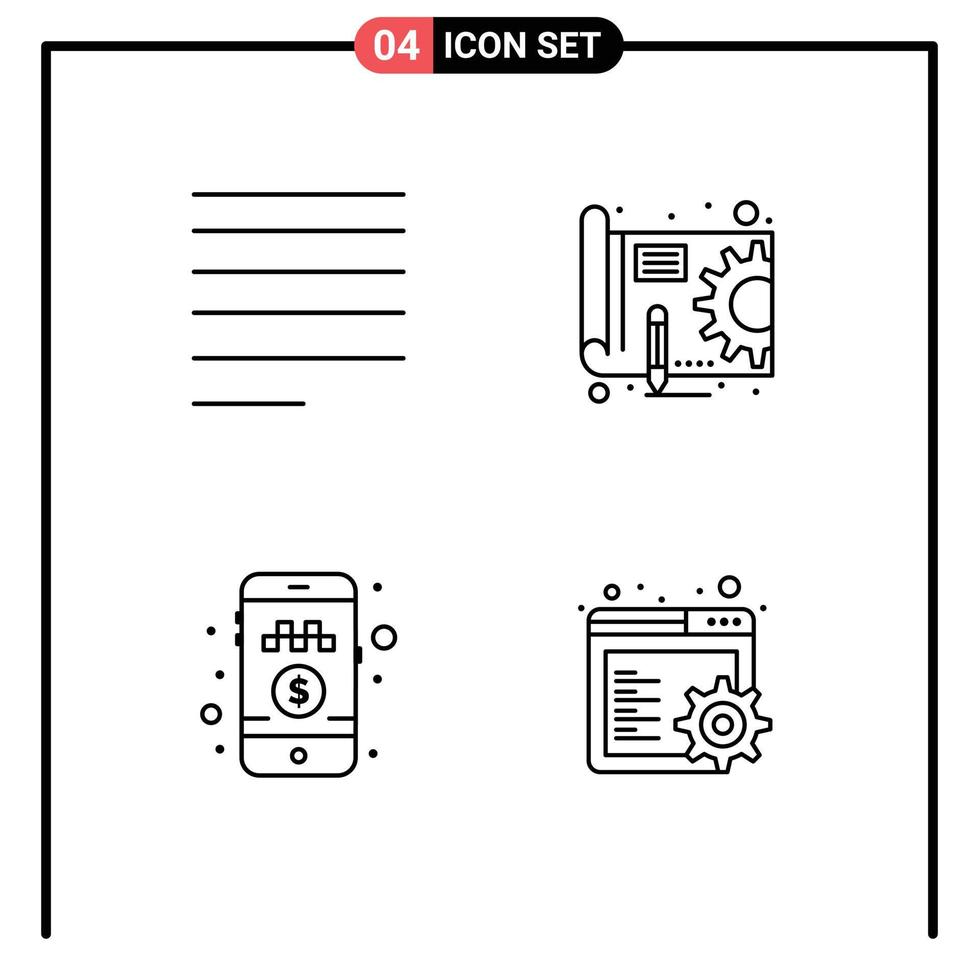 linha pacote do 4 universal símbolos do alinhar pagar dinheiro azul impressão engrenagem navegador editável vetor Projeto elementos