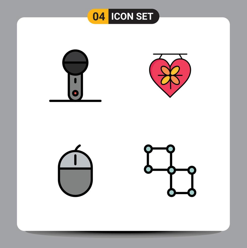 Móvel interface linha preenchida plano cor conjunto do 4 pictogramas do dispositivos computadores produtos amor gadget editável vetor Projeto elementos