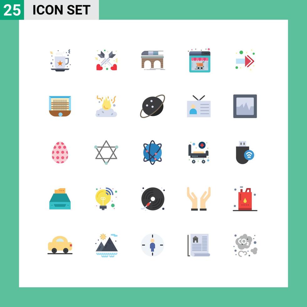 Móvel interface plano cor conjunto do 25 pictogramas do costas conectados loja Ferrovia rede conectados editável vetor Projeto elementos
