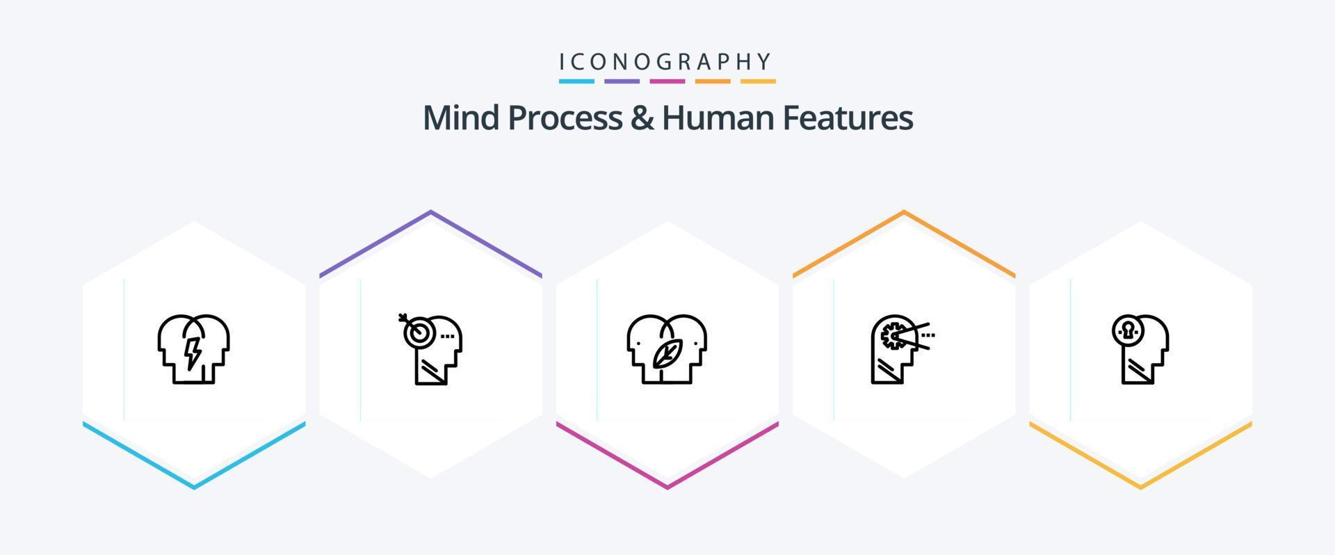 mente processo e humano características 25 linha ícone pacote Incluindo mente. eco mente. foco. eco. humano vetor