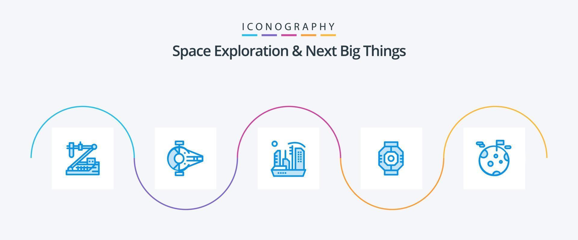 espaço exploração e Próximo grande coisas azul 5 ícone pacote Incluindo componente. airlock. enviar. expansão. colônia vetor