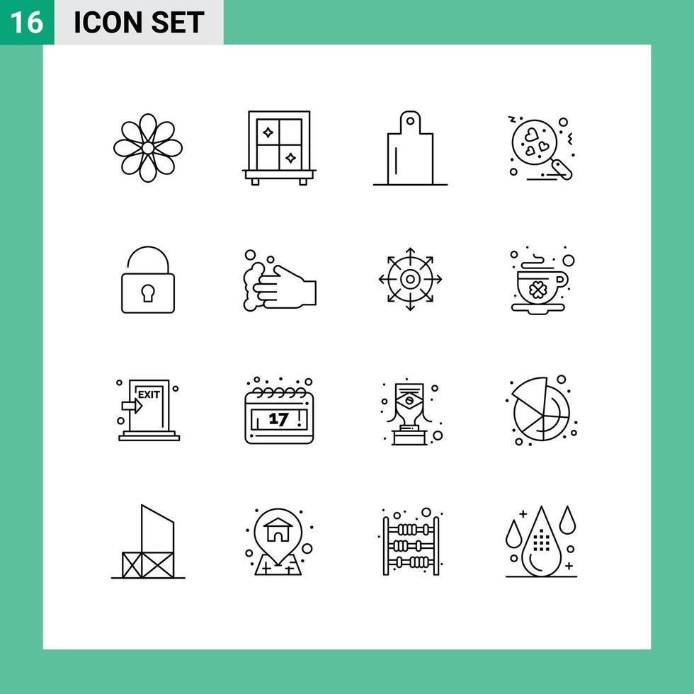 Móvel interface esboço conjunto do 16 pictogramas do Sabonete limpeza preparação segurança destravar editável vetor Projeto elementos