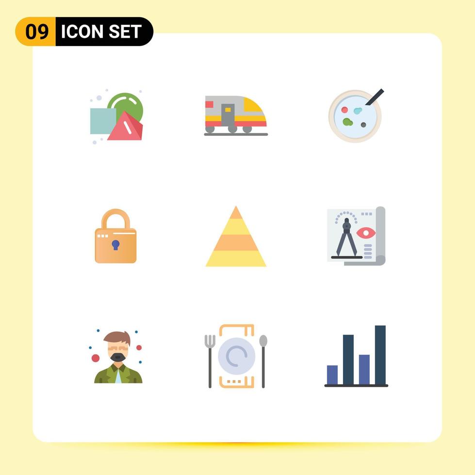 grupo do 9 plano cores sinais e símbolos para pirâmide segurança petri loucked louck editável vetor Projeto elementos