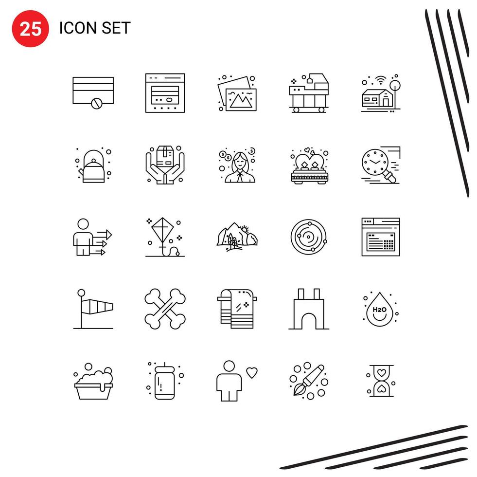 25 linha conceito para sites Móvel e apps inteligente tratamento Câmera serviço cama editável vetor Projeto elementos