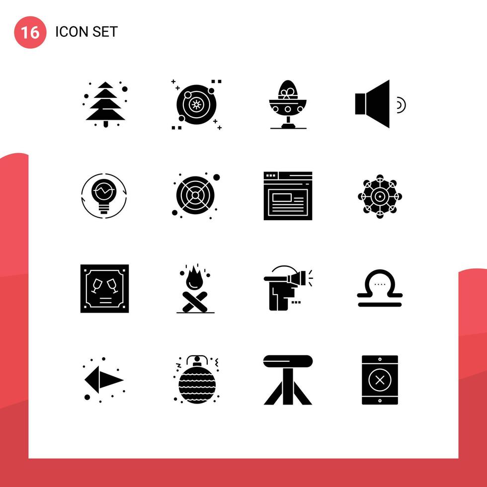 universal ícone símbolos grupo do 16 moderno sólido glifos do idéia conceito Páscoa lâmpada alto falante editável vetor Projeto elementos