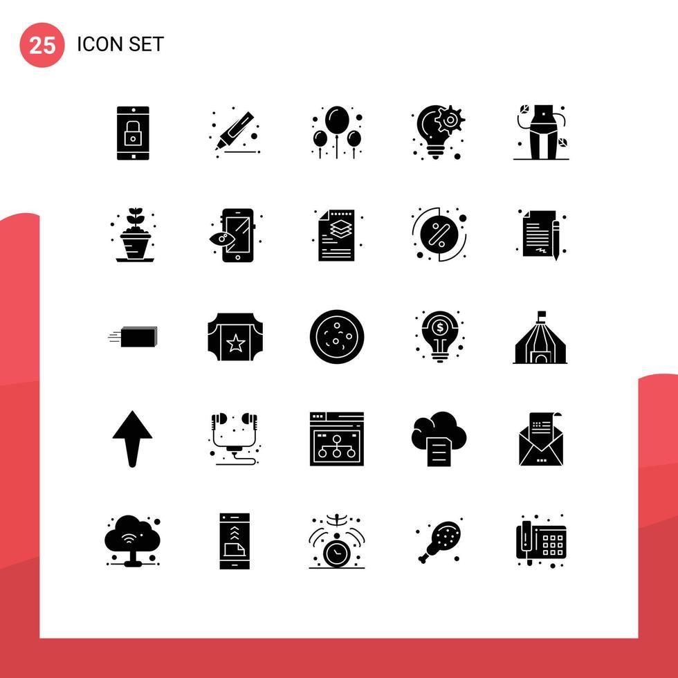 Móvel interface sólido glifo conjunto do 25 pictogramas do cintura projeto balão planejamento criativo editável vetor Projeto elementos