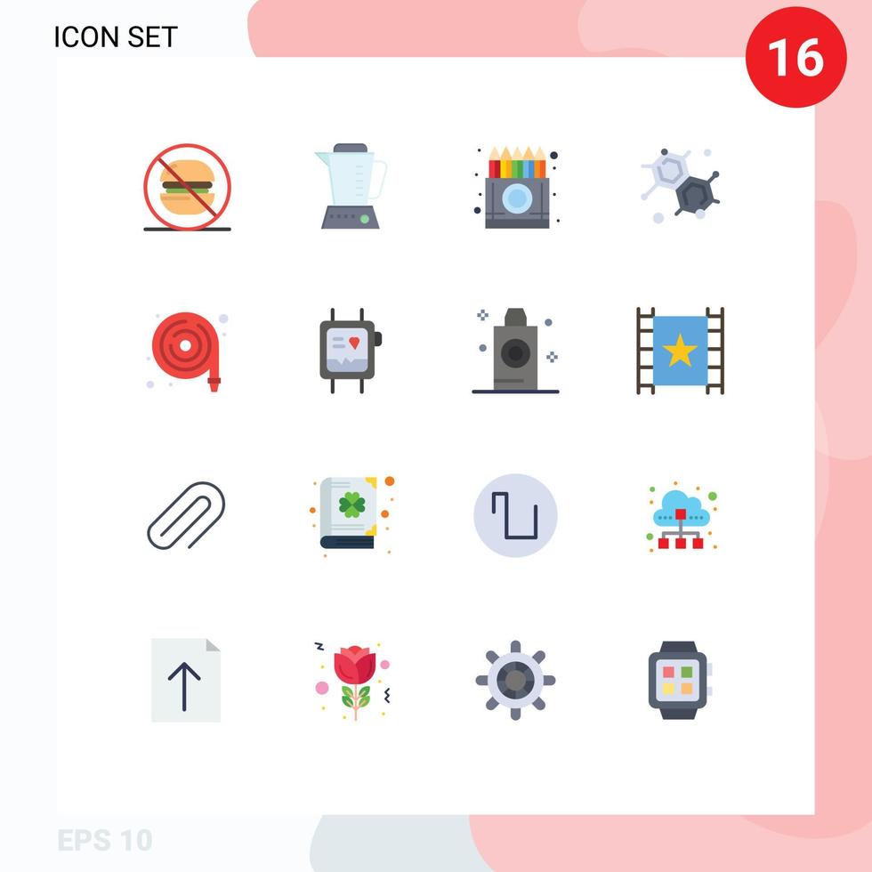 moderno conjunto do 16 plano cores e símbolos tal Como mangueira Ciência caixa molecular lápis editável pacote do criativo vetor Projeto elementos