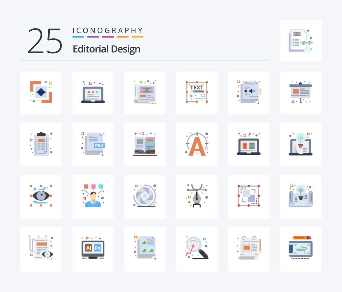 editorial Projeto 25 plano cor ícone pacote Incluindo escrever. documento. arte. criativo. Arquivo vetor