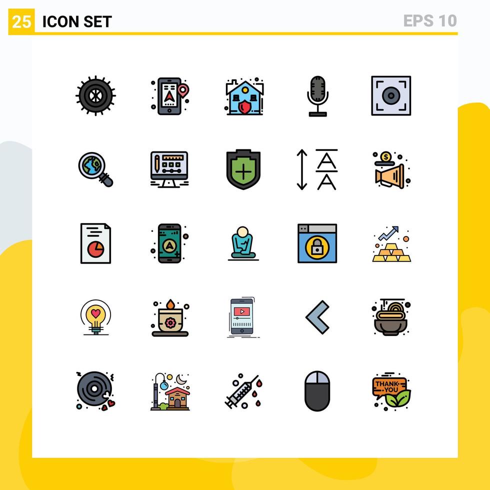 do utilizador interface pacote do 25 básico preenchidas linha plano cores do vídeo cinema casa microfone transmissão editável vetor Projeto elementos