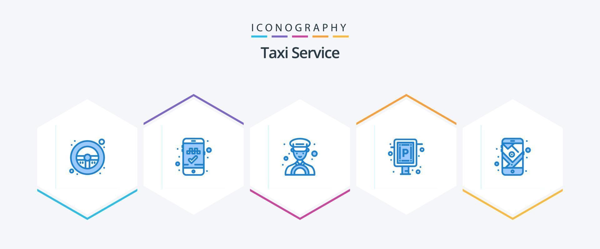 Táxi serviço 25 azul ícone pacote Incluindo rota. móvel. motorista. GPS. placa vetor