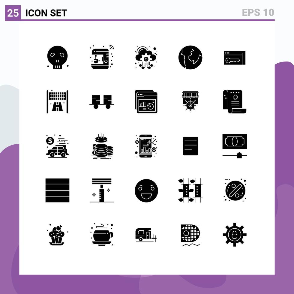 universal ícone símbolos grupo do 25 moderno sólido glifos do chave navegador inteligente mapa Serviços editável vetor Projeto elementos
