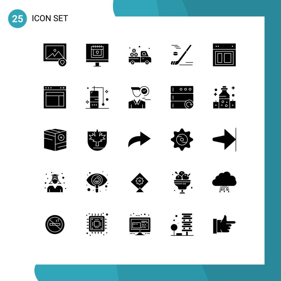 25 sólido glifo conceito para sites Móvel e apps disposição gelo hóquei caminhão neve gelo editável vetor Projeto elementos